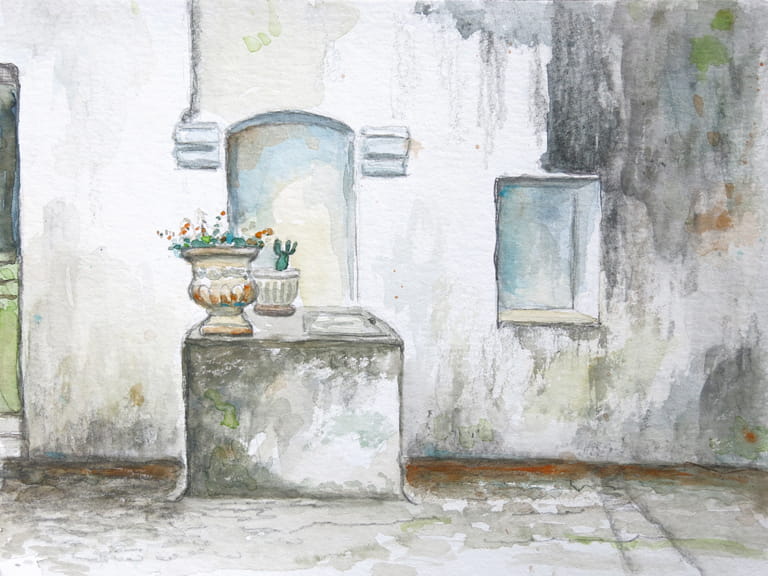 Am Ende der Gasse – Aquarell/Bleistift/Papier