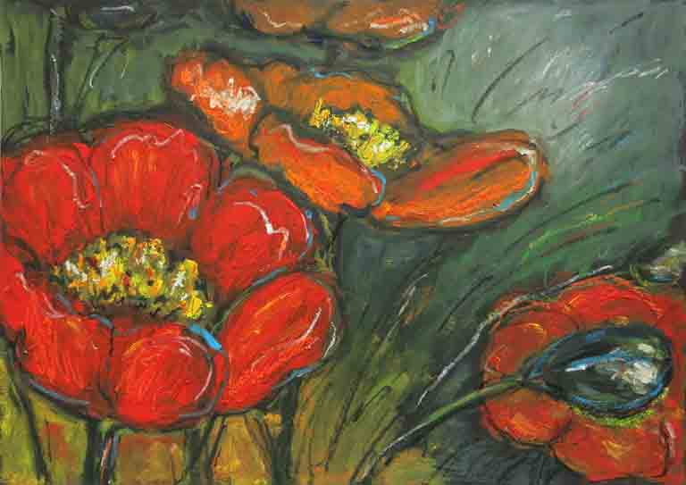 Großer Mohn – Öl auf schwarzem Karton